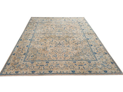 Faded Beige Blue Persian Area Large rug 10x12, Turkish Vintage Oushak Rug 10x12, Handmade Oversize Carpet rug, Turkey Anatolia rug, 8027