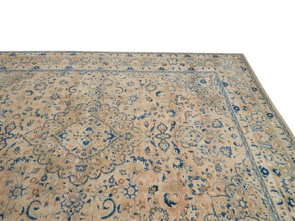 Faded Beige Blue Persian Area Large rug 10x12, Turkish Vintage Oushak Rug 10x12, Handmade Oversize Carpet rug, Turkey Anatolia rug, 8027