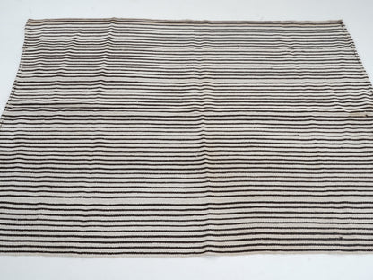 Turkish Handmade Kilim Rug, Vintage Black Striped Kilim Rug, Area Unique Kilim Rug, Kid Room Rug, Neutral Muted Rug, Kilim Rug 5x6, 12733