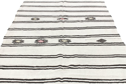 7x12 Hemp Kilim rug, Turkish kilim rug, Vintage kilim rug, Handmade ,White Striped Area rug, Entryway rug, 6709