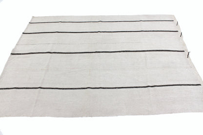 6x8 Black White Kilim Rug, Turkish Kilim Hemp, Vintage Kilim Striped, Turkish White Hemp Kilim Rug, Contemporary, Living Room, 5800