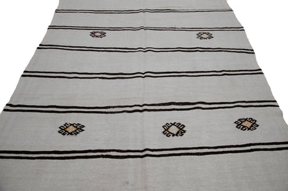 6x9 Area Kilim rug, Turkish Vintage Hemp Kilim rug,White Black Kilim rug , Bedroom rug, Minimalist decor,6283