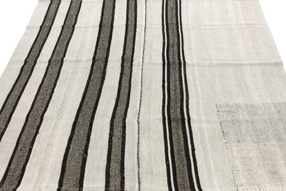 Black and White Striped Kilim Rug,Hemp Kilim Rug,Square Kilim Rug, ,Unique Rug,Organic Rug,Neutral