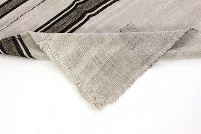 Black and White Striped Kilim Rug,Hemp Kilim Rug,Square Kilim Rug, ,Unique Rug,Organic Rug,Neutral