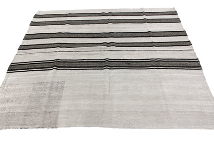 Black and White Striped Kilim Rug,Hemp Kilim Rug,Square Kilim Rug, ,Unique Rug,Organic Rug,Neutral