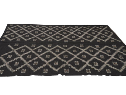 Turkish Handmade Kilim Rug, Vintage Antique Kilim Rug, Area Rustic Kilim Rug, Office Rug, Primitive Rug, Black Rug, Kilim Rug 6x9, 12570