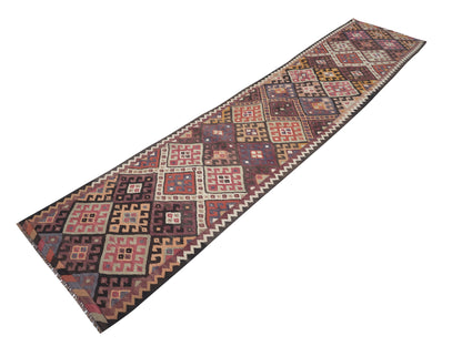 Handmade Oushak Runner Rug, Turkish Antique Runner Rug, Vintage Eclectic Runner Rug, Kitchen Runner, Kilim Runner, Runner Rug 3x13, 11264