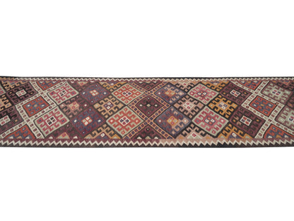 Handmade Oushak Runner Rug, Turkish Antique Runner Rug, Vintage Eclectic Runner Rug, Kitchen Runner, Kilim Runner, Runner Rug 3x13, 11264