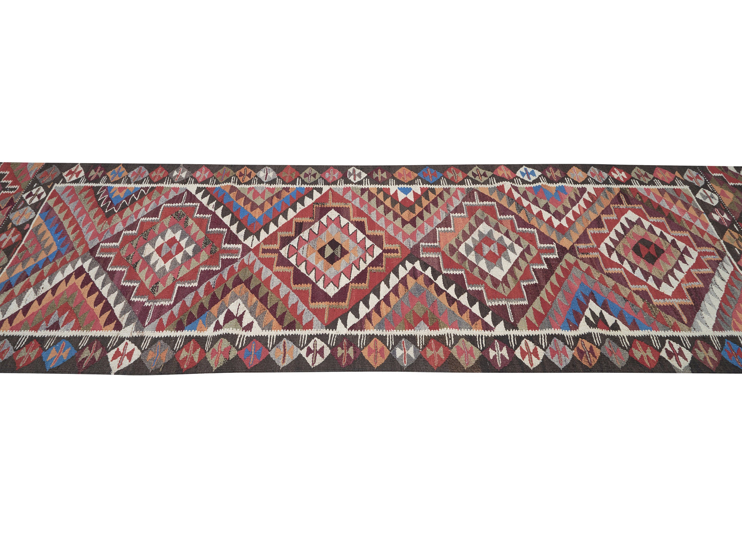 Vintage Handmade Runner Rug, Turkish Oushak Runner Rug, Anatolia Rug, Kitchen Runner, Bohemian Rug, Rug Runner 4x11, Kilim Runner Rug, 11269