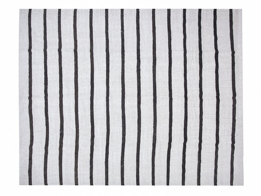 Turkish Vintage Kilim Rug, Handmade Black Striped Kilim Rug, Area Kilim Rug, Oversize Rug, Large Rug, White Hemp Rug, Kilim Rug 9x11, 12274