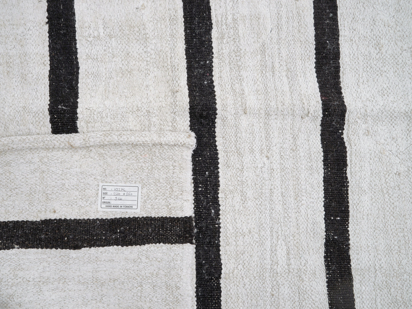 Turkish Vintage Kilim Rug, Handmade Black Striped Kilim Rug, Area Kilim Rug, Oversize Rug, Large Rug, White Hemp Rug, Kilim Rug 9x11, 12274