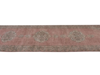 3x12, Turkish Vintage Oushak Runner rug 3x12, Handmade Boho Carpet Runner, Hallway Rug, Kitchen rug, Pink Runner rug, 3x12 Rug runner, 8787