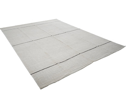 Turkish Vintage Kilim Rug, Handmade Striped Kilim Rug, Area Kilim Rug, White Hemp Rug, Oversize Rug, Large Rug, Kilim Rug 9x13, 12809
