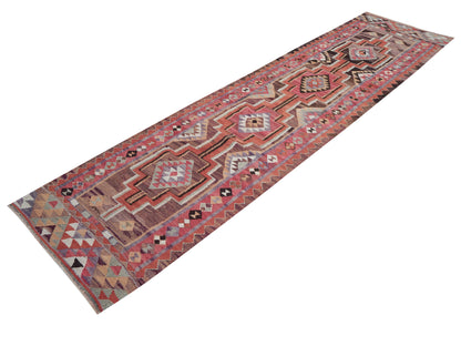 Handmade Antique Runner Rug, Turkish Vintage Runner Rug, Oushak Eclectic Runner Rug, Kilim Runner Rug, Bohemian Rug, Runner Rug 3x12, 11353