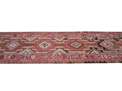 Handmade Antique Runner Rug, Turkish Vintage Runner Rug, Oushak Eclectic Runner Rug, Kilim Runner Rug, Bohemian Rug, Runner Rug 3x12, 11353