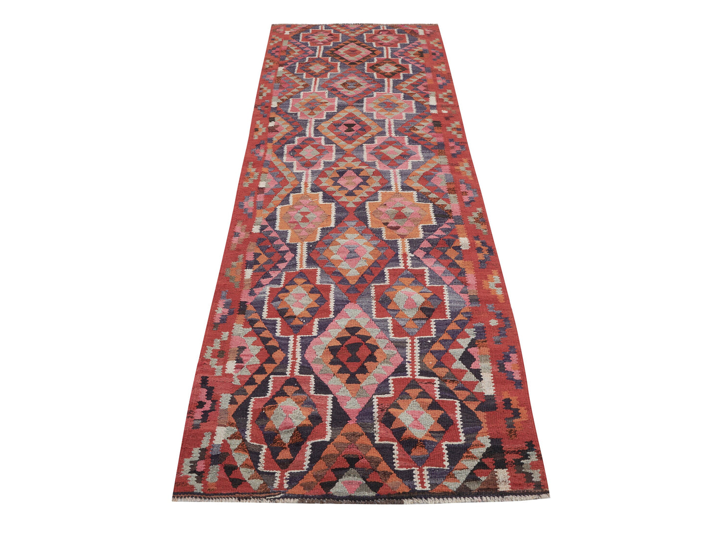 Turkish Kilim Runner Rug, Oushak Handmade Runner Rug, Vintage Antique Runner Rug, Rug Runner 3x11, Anatolia Rug, Bohemian Rug, 11381