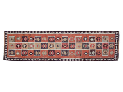 Turkish Eclectic Runner Rug, Handmade Antique Runner Rug, Vintage Oushak Runner Rug, Hallway Runner, Anatolia Rug, Runner Rug 3x12, 11350