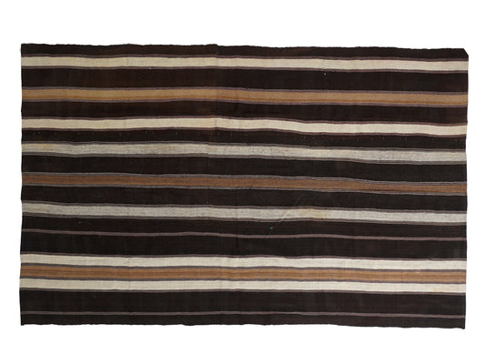 Vintage Handmade Kilim Rug, Turkish Striped Kilim Rug, Area Flat Weave Kilim Rug, Kid Room Rug, Kilim Rug 7x12, Goat Hair Rug, 12801