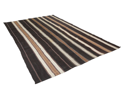 Vintage Handmade Kilim Rug, Turkish Striped Kilim Rug, Area Flat Weave Kilim Rug, Kid Room Rug, Kilim Rug 7x12, Goat Hair Rug, 12801
