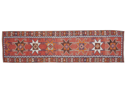 Vintage Handmade Runner Rug, Oushak Eclectic Runner Rug, Turkish Kilim Runner Rug, Anatolia Rug, Bohemian Rug, Rug Runner 3x11, 11343