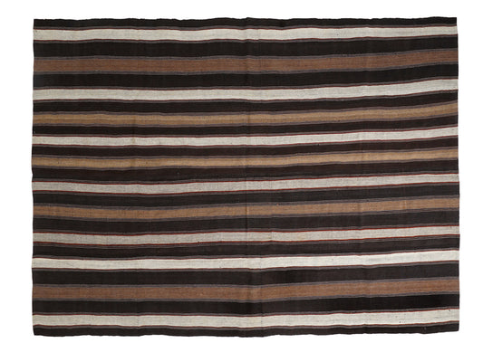 Turkish Handmade Kilim Rug, Vintage Striped Kilim Rug, Area Antique Kilim Rug, Farmhouse Decor, Goat Hair Rug, Office Rug, Rug 9x11, 12795