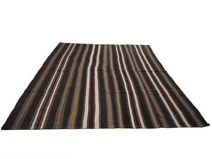 Turkish Vintage Kilim Rug, Handmade Antique Kilim Rug, Area Striped Kilim Rug, Large Rug, Goat Hair Rug, Oversize Rug, Kilim Rug 9x13, 12804