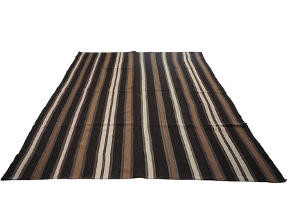 Goat Hair Rug, Area Flat Weave Kilim Rug, Handmade Striped Kilim Rug, Turkish Kilim, Oversize Rug, Large Rug, Kilim Rug 9x13, 12799