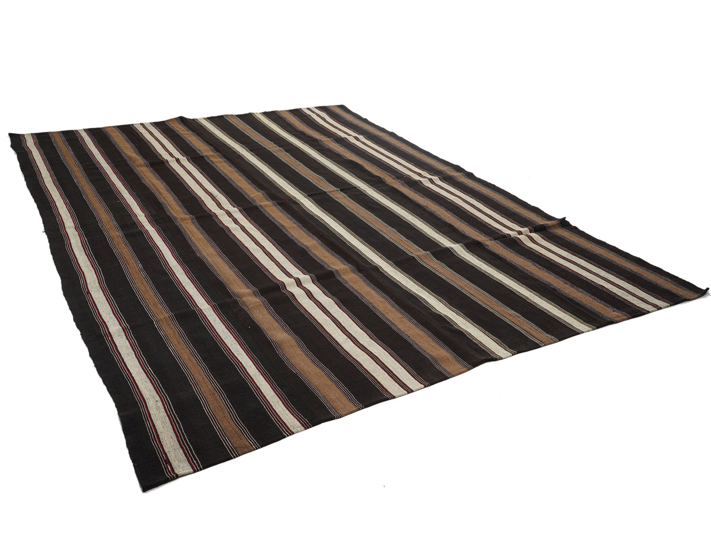 Goat Hair Rug, Area Flat Weave Kilim Rug, Handmade Striped Kilim Rug, Turkish Kilim, Oversize Rug, Large Rug, Kilim Rug 9x13, 12799