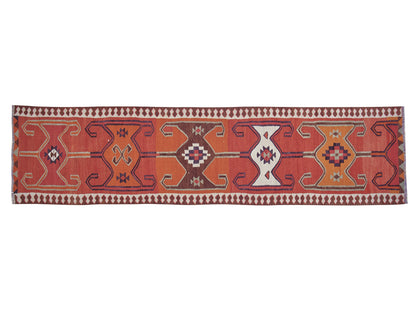 Turkish Kilim Runner Rug, Vintage Handmade Runner Rug, Oushak Eclectic Runner Rug, Anatolia Rug, Bohemian Rug, Runner Rug 3x11, 11322