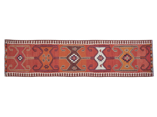 Turkish Kilim Runner Rug, Vintage Handmade Runner Rug, Oushak Eclectic Runner Rug, Anatolia Rug, Bohemian Rug, Runner Rug 3x11, 11322