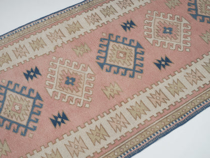 Turkish Handmade Runner Rug, Vintage Eclectic Runner Rug, Anatolia Rug, Oushak Runner, Hallway Runner, Rug Runner, Runner Rug 3x8, 12428