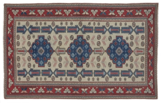 4x6 Vintage Turkish Oushak Rug, Handmade Faded Neutral Rug, Carpet rug, Farmhouse decor, Turkish Carpet,Small Oushak rug, Bedroom rug, 8741,