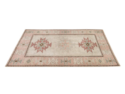 Muted Oushak Rug, Vintage Rug, Beige Rug, Area rug 4x5 , Small Carpet rug, Turkish Neutral rug, Handmade rug, Pastel rug, Oushak Carpet,9056
