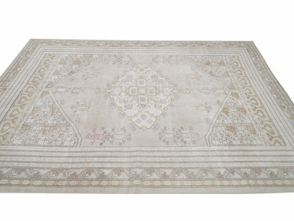 Turkish Handmade Area Rug, Vintage Oushak Rug, Bedroom Rug, Neutral Floor Rug, Scandinavian Rug, Rug 7x9, Vintage Carpet, Turkey Rug, 12485