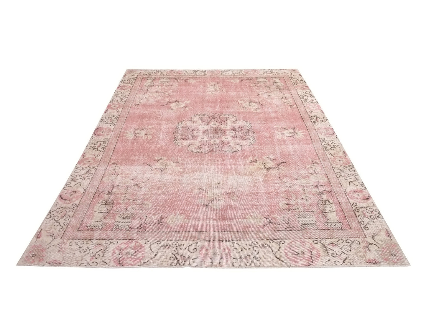 Turkish Oushak Rug 7x10, Large Vintage Pink Carpet Rug, Handmade Rug, Neutral Area rug, Farmhouse Rug, Unique rug, Area rug, 10283