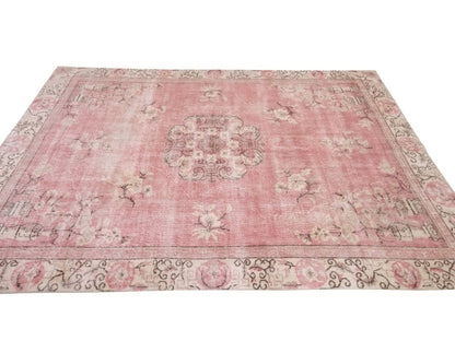 Turkish Oushak Rug 7x10, Large Vintage Pink Carpet Rug, Handmade Rug, Neutral Area rug, Farmhouse Rug, Unique rug, Area rug, 10283