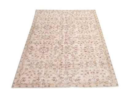 4x7 Beige Area Faded Muted Rug, Turkish Oushak Vintage Rug, Pastel Handmade Neutral Rug, Living room, 1970's Turkish rug, Turkey rug, 10282