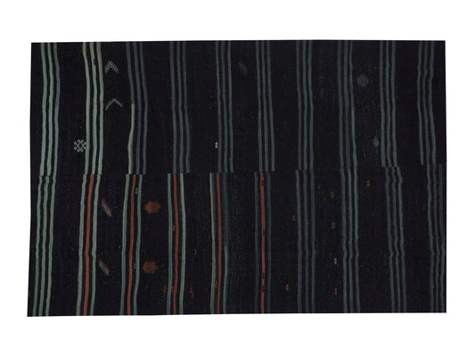 Handmade Kilim Rug, Turkish Kilim, Large Black Rug, Farmhouse Decor, Vintage Rug, Oversize Kilim Rug, Goat Hair Rug, Rug Kilim 9x13, 11496