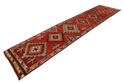 Oriental Runner Rug 3x13, Anatolia Turkish runner rug,One of a kind, Vintage runner rug, Handmade Hallway Bathroom Carpet runner rug, 7793