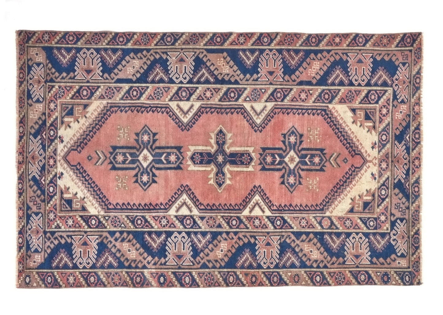 Geometric Turkish rug, Anatolia Rug, Oushak Rug, Vintage Rug, Unique rug, Wool rug, Handmade rug, Small rug 4x6, Entryway rug, 10034