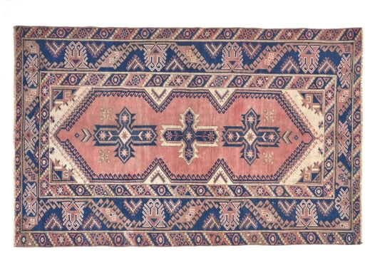 Geometric Turkish rug, Anatolia Rug, Oushak Rug, Vintage Rug, Unique rug, Wool rug, Handmade rug, Small rug 4x6, Entryway rug, 10034