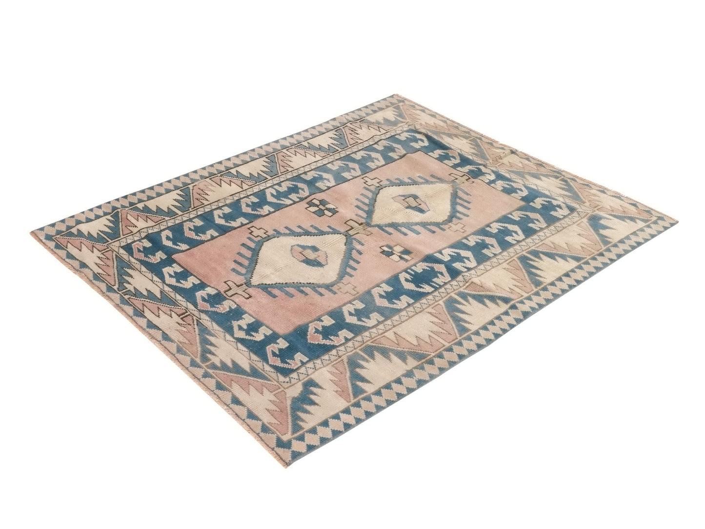 Geometric Turkish rug, Anatolia Rug, Oushak Rug, Vintage Rug, Unique rug, Wool rug, Handmade rug, Small rug 4x5, Entryway rug, 9062