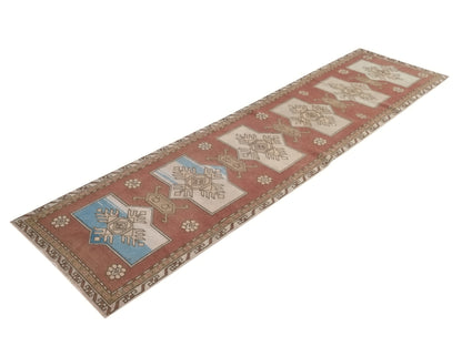 Anatolia Runner Rug 3x10 , Carpet runner, Turkish Oushak Vintage Runner Rug, Handmade Rug, Floor Runner rug, Hallway Rug, Kitchen rug, 9049