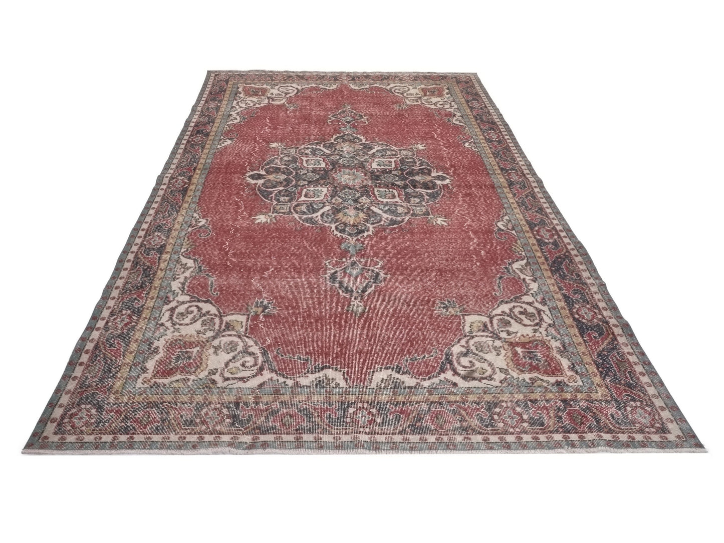 Oushak Rug, Anatolia Rug, Faded rug, Red rug, Turkish rug, Carpet rug, Area rug 7x11, Handmade rug,Turkey rug,Bohemian rug,Red,Blue,rug,8808