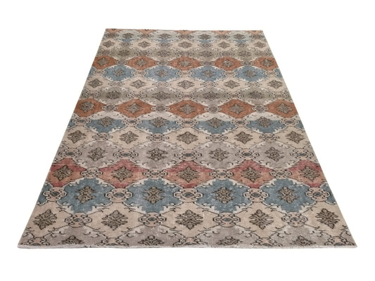 Bohemian Art Deco Oushak Rug, Checked Vintage Carpet Rug, 4x8 Rug, TURKİSH RUG, Handmade Area Rug, Entryway rug, Turkey rug, 8871