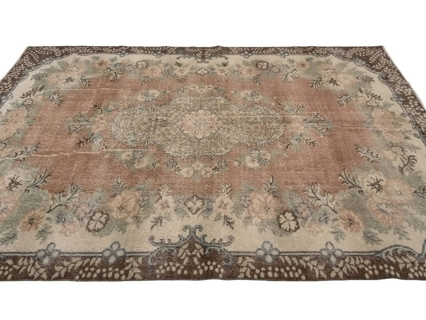 Area Rug 7x10, Turkish Vintage Rug, Oushak Carpet Rug, Neutral Handmade Rug, Living room rug, Turkey rug, Mid-Century Old Vintage Rug, 8811