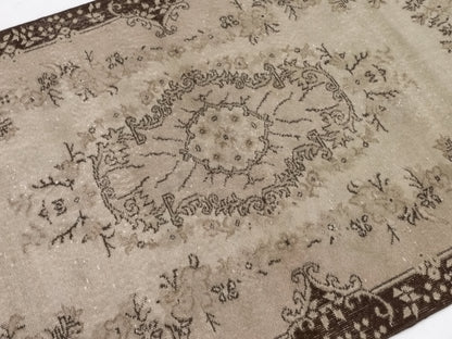 Turkish Vintage Carpet Rug, Handmade Oushak Rug, Beige Brown Area 4x7 Rug, Bedroom rug, Ethnic Rug, Unique Anatolia rug, Turkey rug,8806
