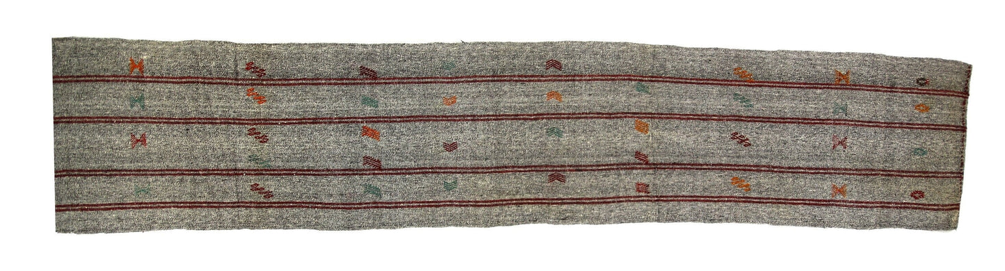 Vintage Turkish Kilim Runner rug,3x17 Gray Handmade Goat hair 1970's Kilim rug, Hallway Rug Runner, Kitchen rug, 3683