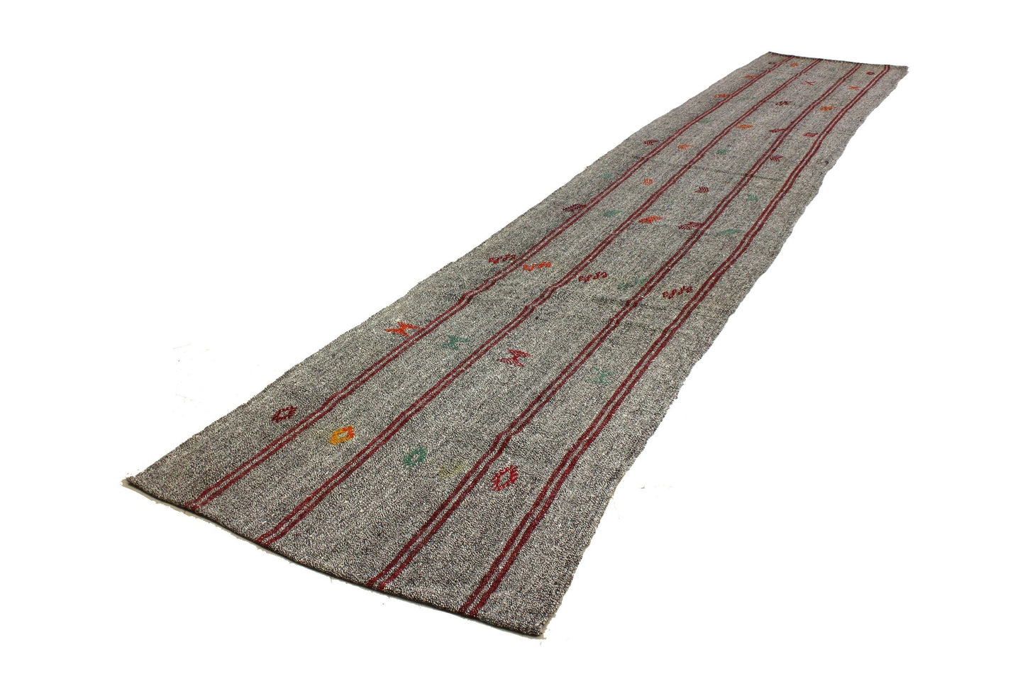 Vintage Turkish Kilim Runner rug,3x17 Gray Handmade Goat hair 1970's Kilim rug, Hallway Rug Runner, Kitchen rug, 3683