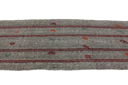 Vintage Turkish Kilim Runner rug,3x17 Gray Handmade Goat hair 1970's Kilim rug, Hallway Rug Runner, Kitchen rug, 3683